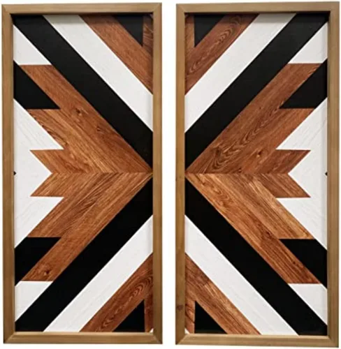 Vista 12 de 2 piezas de decoración de pared azteca con marco de madera, arte de pared occidental de madera de 20.9 x 9.8 pulgadas, decoración rústica del hogar