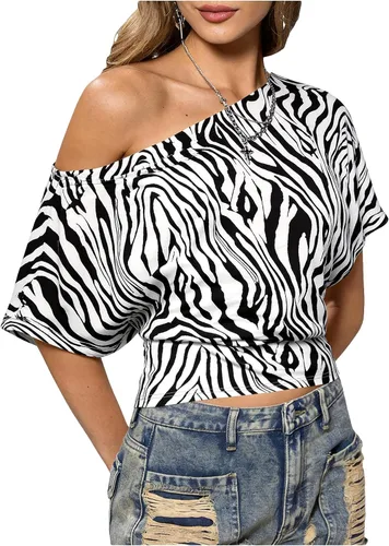 Vista 30 de SweatyRocks Women's Off The Shoulder Tops Asymmetrical Summer Going Out Top Negro