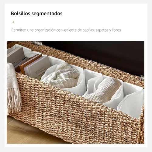 Vista 5 de HULALA HOME Banco de dormitorio de almacenamiento de ratán de 56 pulgadas