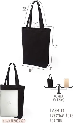 Vista 3 de Lily Queen - Bolsa de lona natural reutilizable para compras, Negro - Paquete de 12