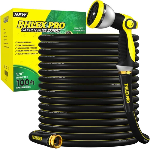 Vista 10 de Manguera de jardín de 3 pies - PHLEX PRO Manguera de agua resistente premium de 5/8' de goma de 3 capas, manguera de agua híbrida flexible e