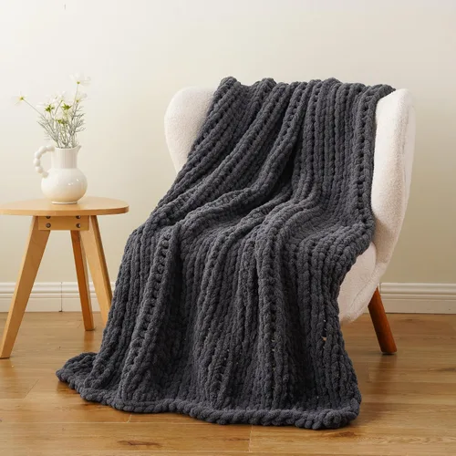 Vista 15 de Battilo - Manta de punto grueso de cachemira beige y crema, manta suave y gruesa de chenilla, manta de crochet de punto trenzado hecha a mano