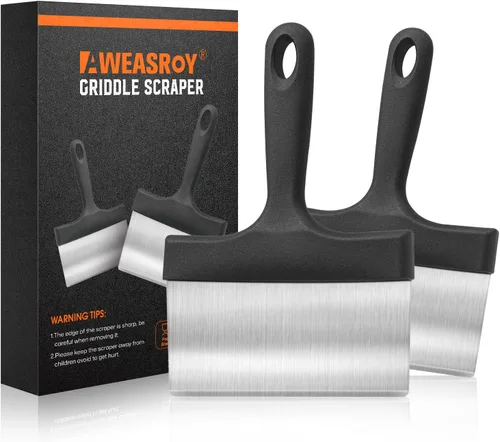 Vista 8 de Rascador de parrilla resistente de acero inoxidable con mango de 5 pulgadas, herramienta de raspador de alimentos resistente para cocina para Negro