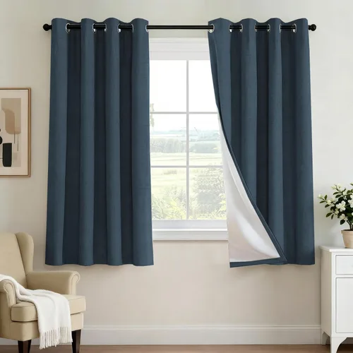 Vista 118 de H.VERSAILTEX Cortina 100% opaca para dormitorio, 63 pulgadas de largo, con ojales, cara de lino, bloqueo de luz completa, cortina para sala de Arena