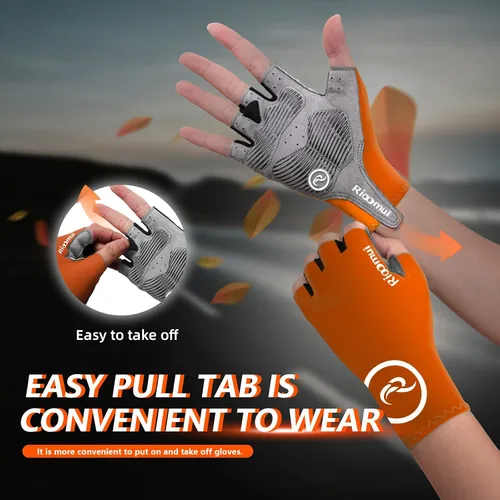 Vista 6 de Guantes de ciclismo para hombres y mujeres, guantes de ciclismo sin dedos, antideslizantes, 0.197 in, acolchados, absorben los golpes, transpirables