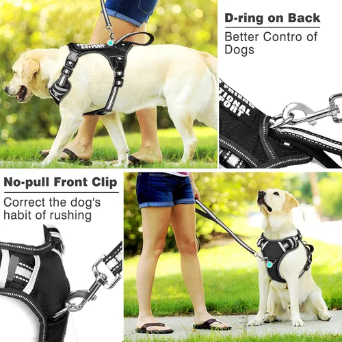 Vista 4 de Arnés para perro de servicio WINSEE sin tirones con 7 parches para perros, arnés reflectante para mascotas con asa acolchada y duradera