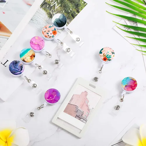 Vista 6 de Carrete de insignias, lindo soporte retráctil con clip de cocodrilo, clip decorativo con nombre de enfermera en tarjetero de identificación