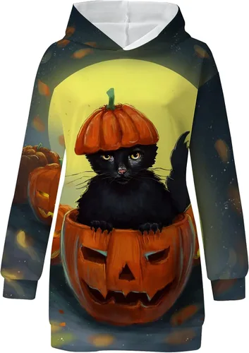 Vista 3 de Vestido de Halloween para mujer 2022 con capucha para otoño e invierno