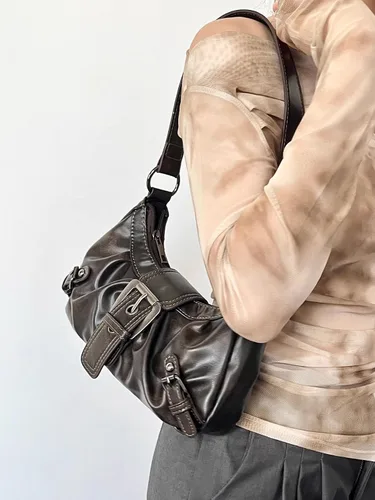 Vista 2 de Y2k - Monederos para mujer, pequeños bolsos de hombro Hobo, bolso gótico punk, bolso de mano moderno para axilas