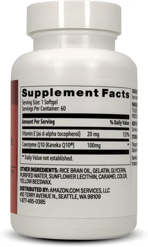 Vista 2 de Amazon Basics Cápsulas blandas de liberación rápida CoQ10 para la salud del corazón, 100 mg 60