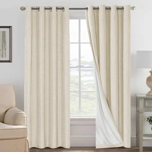 Vista 182 de H.VERSAILTEX Cortinas 100% opacas con aislamiento térmico, texturizadas, de lino, con bloqueo completo de calor y luz, para sala de estar y Negro