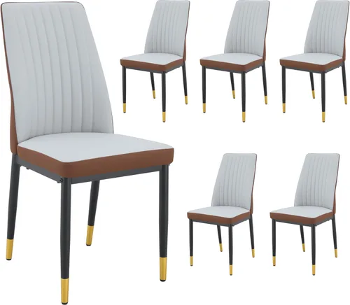 Vista 26 de Sillas de Metal Negro, Juego de 4 Sillas de Comedor Modernas con Cuero Sintético PU y Patas Cromadas de Alto Respaldo para Comedor, Cocina, Sala