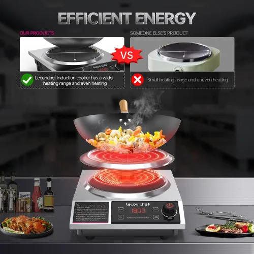 Vista 5 de leconchef - Olla de inducción con Wok 1800W quemador de inducción eléctrico profesional con ajuste de 11 niveles para cocinar, temporizador de 24