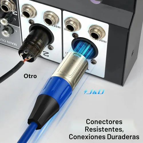 Vista 3 de J&D Cable de micrófono XLR, chapado en oro, resistente, equilibrado, de 3 pines, XLR macho a hembra, cable de micrófono de color para mezclador