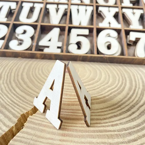 Vista 4 de 180 letras de madera de 1-3/4 pulgadas (1.75 pulgadas), números de madera con divisor rústico, letra en negrita, alfabeto de madera sin terminar