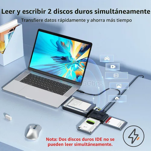 Vista 2 de Alxum IDE a SATA Adaptador USBC Lector de Disco Duro Externo con Fuente de Alimentación USB 3.0 5Gbps IDE Enclosure,Recovery Converter for