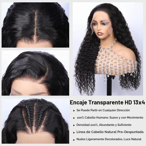 Vista 4 de Pelucas de cabello humano con encaje frontal de 13 x 4 pulgadas con cabello de bebé para mujeres negras, densidad del 220 %, pelucas de encaje 220%