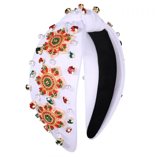 Vista 37 de Diadema de Navidad para mujer, accesorios de Navidad con cuentas, arco de Navidad, árbol, copo de nieve, diadema anudada HOHOHO, rojo y verde, perla