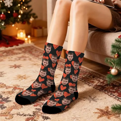 Vista 7 de D-Story Calcetines de cara personalizados, foto personalizada en calcetines, calcetines deportivos unisex para hombres y mujeres
