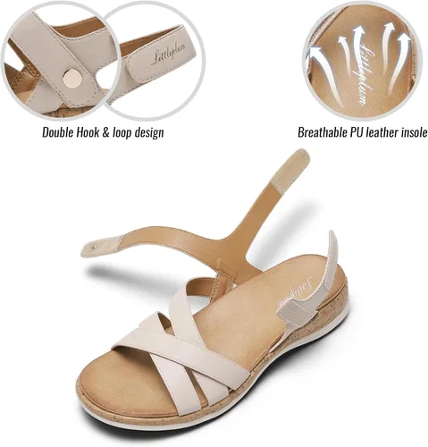 Vista 5 de Littleplum Sandalias ortopédicas para mujer con soporte de arco, cómodas sandalias planas, elegantes zapatos ortopédicos de verano para caminar