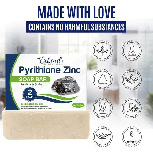 Vista 4 de Pyrithione - Barra de jabón de zinc para cara y cuerpo, 4 onzas Barra medicada 2% ZnP jabón limpiador de terapia de la piel para acné, rosácea