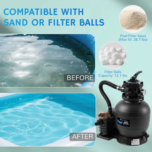 Vista 5 de Airthereal AquaMind AM12 Bomba de filtro de arena para piscina sobre el suelo, sistema de filtro de arena de piscina de 12 pulgadas