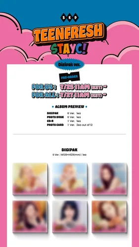 Vista 2 de STAYC TEENFRESH 3er Mini álbum Digipack Versión CD+Photobook+Photocard+Tracking Sealed (Digipack Random)