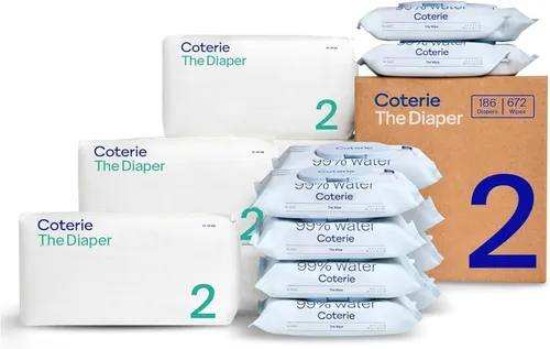 Vista 12 de Coterie Kit de toallitas y pañales para bebés, talla 1 (198 unidades) y pañales para recién nacidos (93 unidades), paquete de 4 (224) toallitas