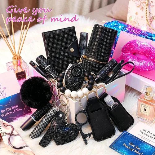 Vista 6 de Personal Safety Keychain Set for Women, Self Defense Kit with 130DB Alarm, Wristlet, Emergency Tools