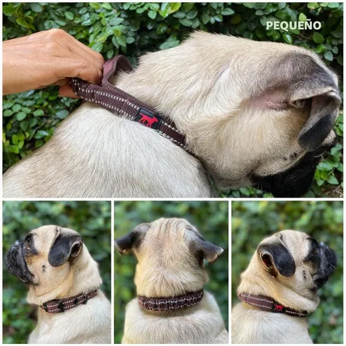 Vista 3 de Tuff Pupper Collar de perro resistente con asa Collar de nailon balístico resistente Collar de perro reflectante acolchado con hardware Marrón