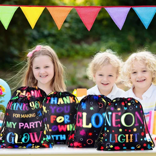 Vista 12 de Sweetude 24 bolsas de regalo de fiesta Let's Glow con cordón, decoración para niñas, niños, cumpleaños, bodas, fiestas
