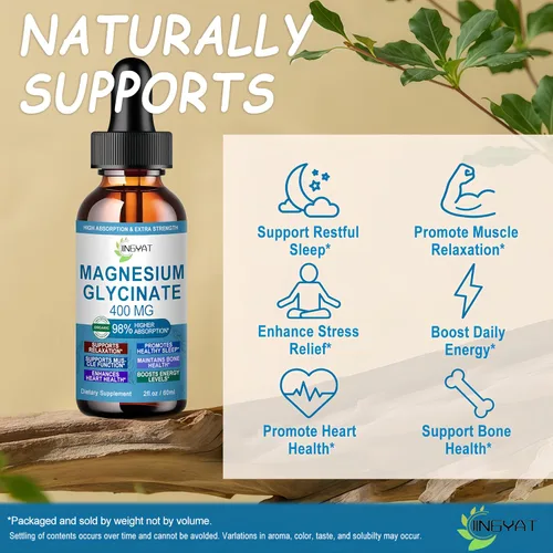 Vista 4 de Gotas de glicinato de magnesio puro Glicinato de magnesio líquido de alta absorción 400 mg que apoya la salud del sueño, nervios y huesos