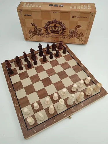 Vista 6 de Lumigens -Juego de ajedrez - Juego de ajedrez magnético de madera Tablero de ajedrez con alfanumérico, tablero plegable Juego de ajedrez