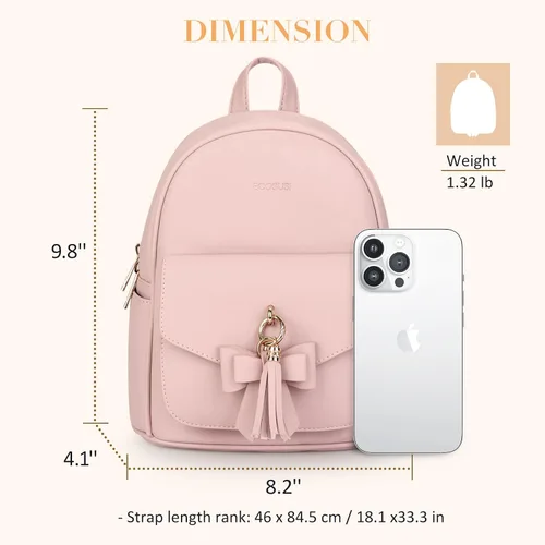 Vista 6 de ECOSUSI Mini mochila para mujer, bonita mochila pequeña con lazo, bolsa de cuero, con borla