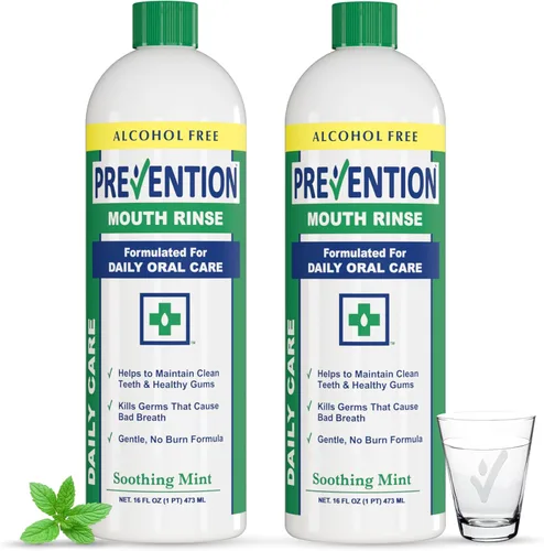 Vista 11 de Prevention Daily Care Enjuague bucal sin alcohol, peróxido de hidrógeno blanqueamiento dental con doble menta calmante para tratamiento del mal