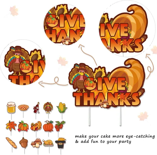 Vista 5 de El juego de decoraciones de fiesta de Acción de Gracias incluye pancarta de agradecimiento, globos de calabaza y pavo de hoja de arce, remolinos