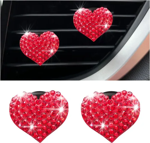 Vista 8 de Osilly - Clips brillantes para ventilación de automóvil, 2 piezas; adorno brillante con forma de corazón para salida de aire acondicionado