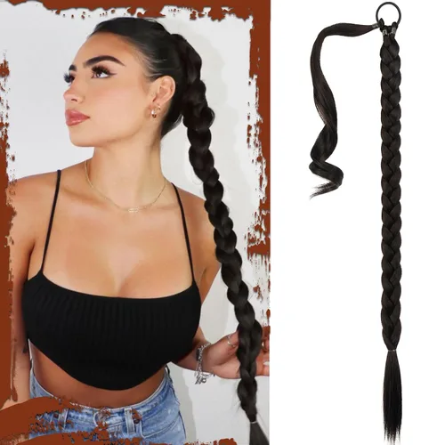 Vista 89 de SOFEIYAN Extensión de cola de caballo trenzada larga con banda elástica y mechón liso envolvente, extensiones de cabello naturales suaves