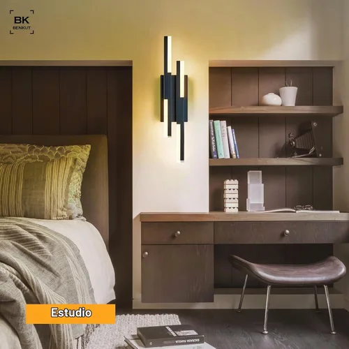 Vista 9 de Benkut - Aplique de pared LED moderno negro remoto para baño