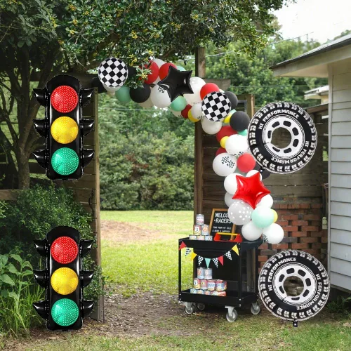 Vista 5 de 9 globos de auto de carreras, globos de 40 pulgadas, globos de semáforo, suministros de decoración de fiesta temática de primer cumpleaños (1st)
