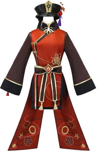 Vista 4 de CR ROLECOS Genshin Impact - Disfraz para cosplay de Hu Tao, traje para cosplay de HuTao, uniforme de fiesta de Halloween con sombrero, talla XL