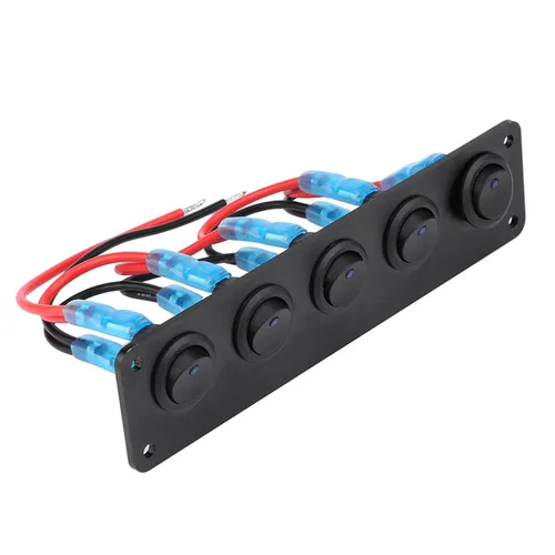 Vista 4 de Panel de interruptores basculantes de 5 bandas, 12 V-24 V, panel de interruptores de palanca de encendido y apagado con precableado para automóvil