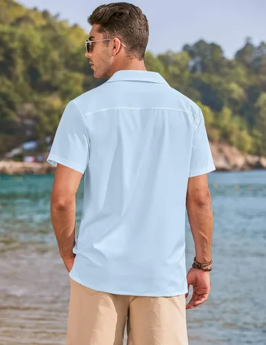 Vista 4 de COOFANDYMen'sCubanGuayaberaShirtsShortSleeveButtonDownShirtsSummerBeachShirts