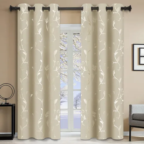 Vista 50 de BUHUA Juego de 2 paneles de cortinas opacas con estampado de vid plateada, cortinas con aislamiento térmico para oscurecer la habitación