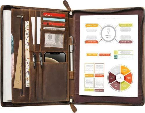 Vista 8 de Organizador de portafolio de piel Ringsun para hombres y mujeres, portafolio de cuero para negocios, currículum, bloc legal, portafolio de notas
