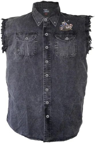 Vista 2 de Leather Supreme American Pride Patriotic Eagle Denim Cutoff - Camisa de motociclista para hombre
