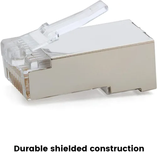 Vista 6 de TRUE CABLE Cat5e RJ45 conectores modulares de paso, conector de tierra interno blindado (STP), listado UL, EZ Crimp, chapado en oro, 3 clavijas