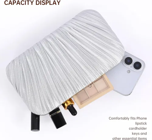 Vista 7 de Bolsos para mujer, bolso de noche, bolsos formales con pliegues para mujer con cadena para graduación, boda, fiesta de etiqueta negra