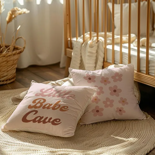 Vista 4 de Little Babe Cave Boho - Fundas de almohada decorativas con cita para niña, fundas de almohada retro de margaritas para el hogar, habitación