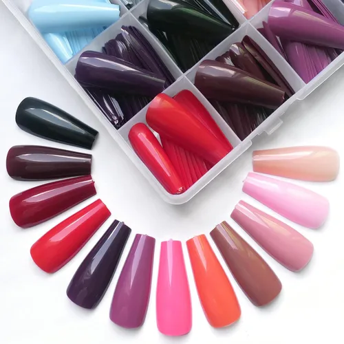 Vista 4 de LoveOurHome 576 uñas postizas largas a presión tipo ataúd, puntas de uñas postizas largas de cobertura completa, uñas acrílicas de ataúd, uñas